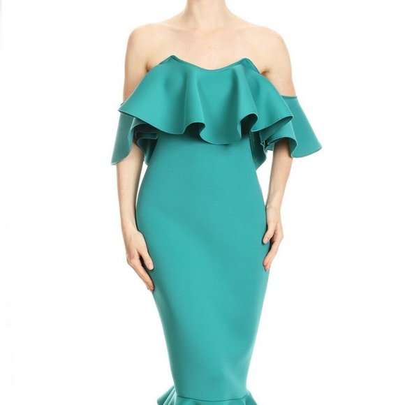 LA Fatima Sea Green Ruffle Double Midi Party Dress - Picture 1 of 3